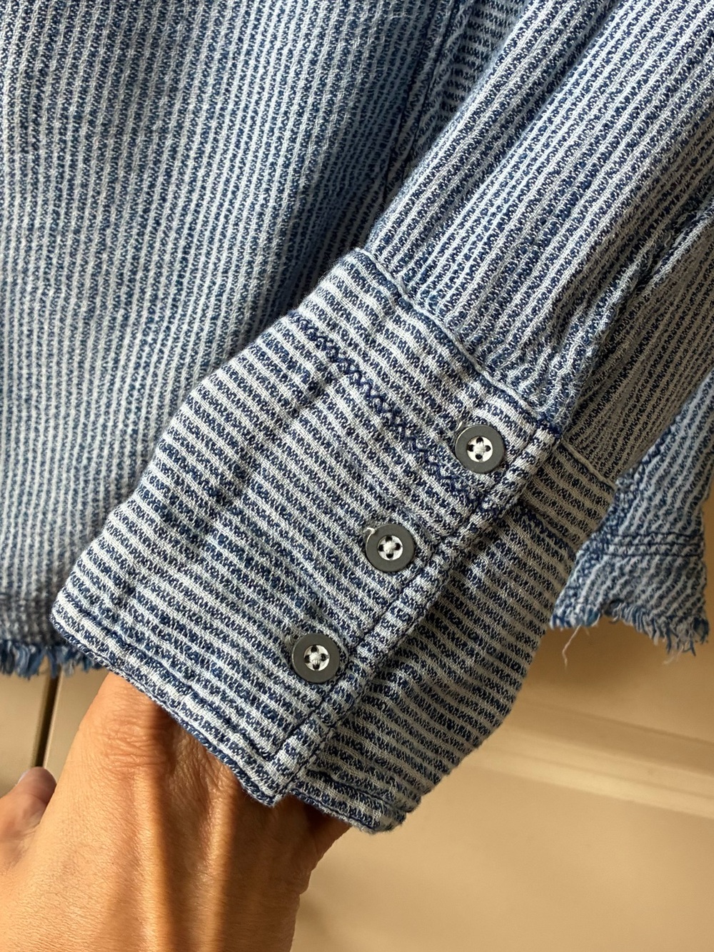 Free People We the Free By The Shore Shirt Indigo Stripe - Picture 6 of 9